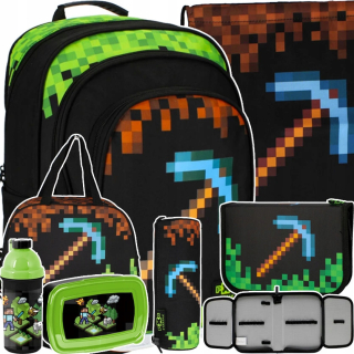 Minecraft viackomorový školský batoh Starpak čierny, Odtiene hnedej a béžovej, Odtiene zelenej 20 l + 5 ďalších produktov
